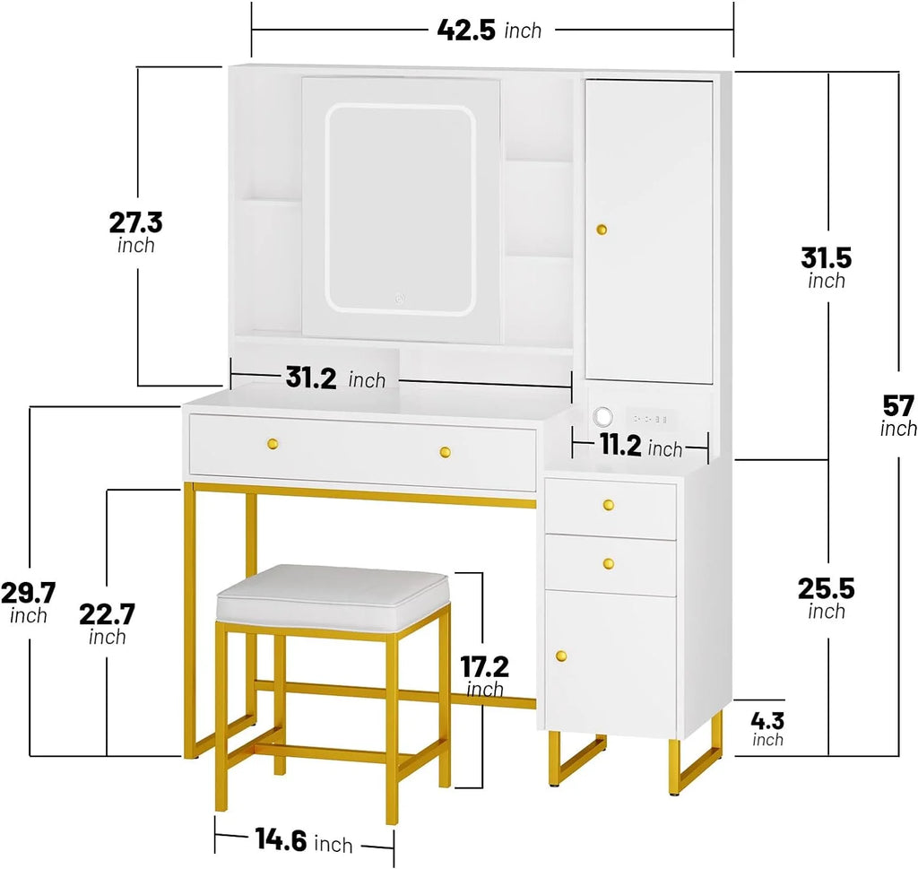 Vanity Set with Lighted Mirror and Stool U266269