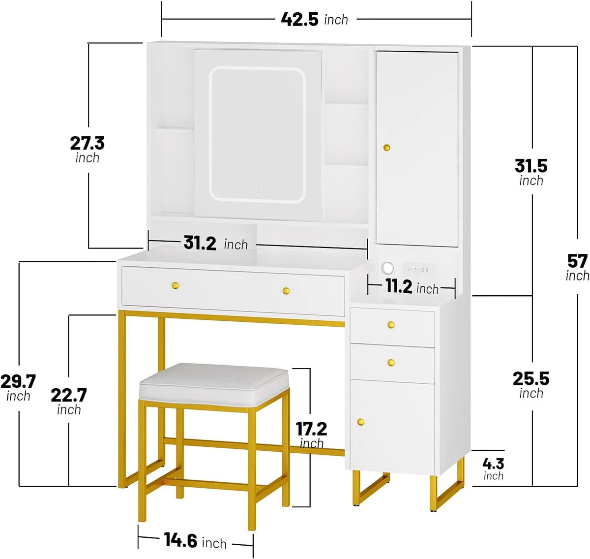 Vanity Set with Lighted Mirror and Stool U266269