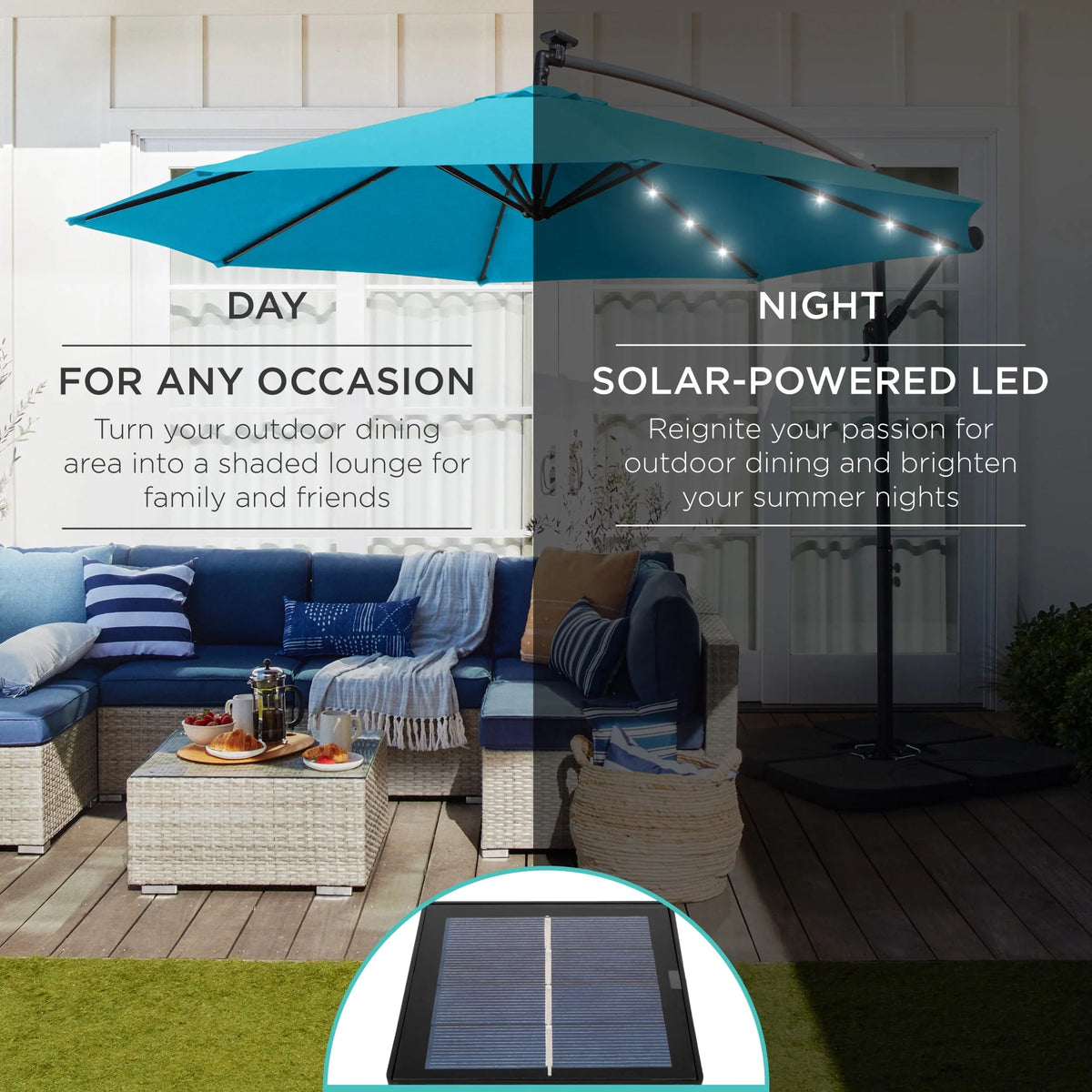 10ft Solar LED Offset Hanging Patio Umbrella K6308