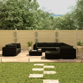 10 Piece Black Poly Rattan Outdoor Sectional Sofa Set H12240