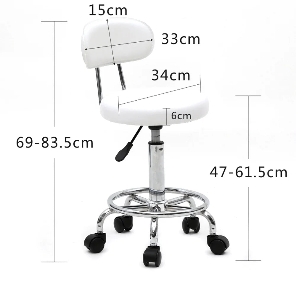 White Adjustable Swivel Bar Stool with Wheels L739