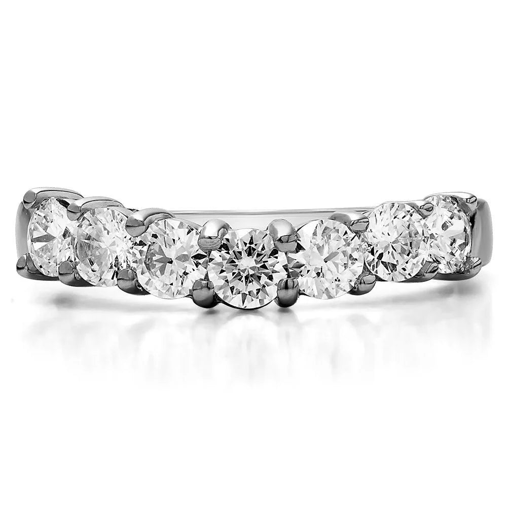 Seven Stone Shared Prong Contoured Wedding Ring In Sterling Silver With Moissanite K648