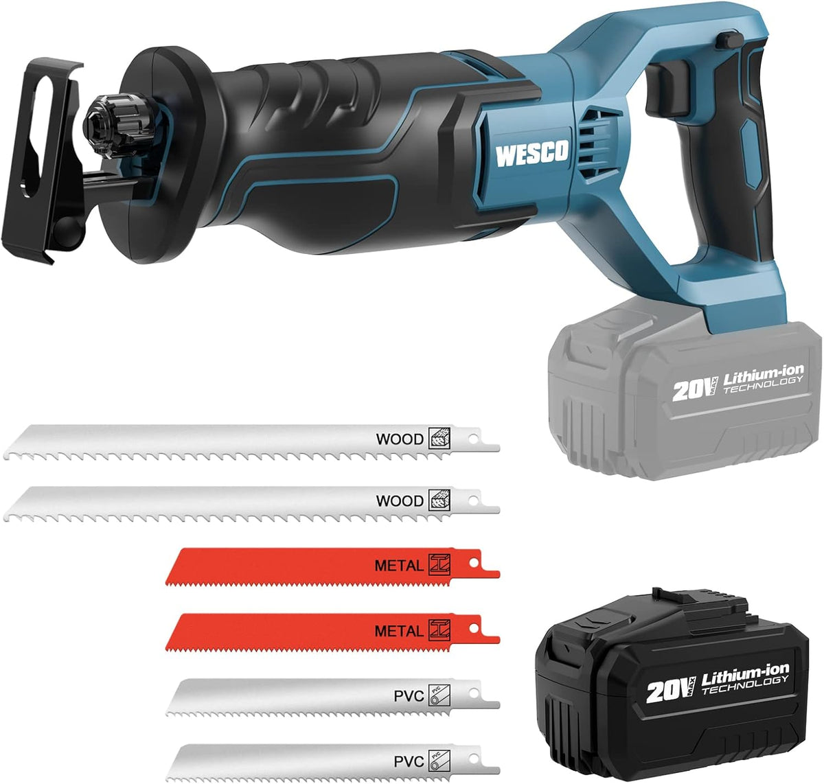 4.0Ah Cordless Reciprocating Saw with 6 Saw Blades T6051