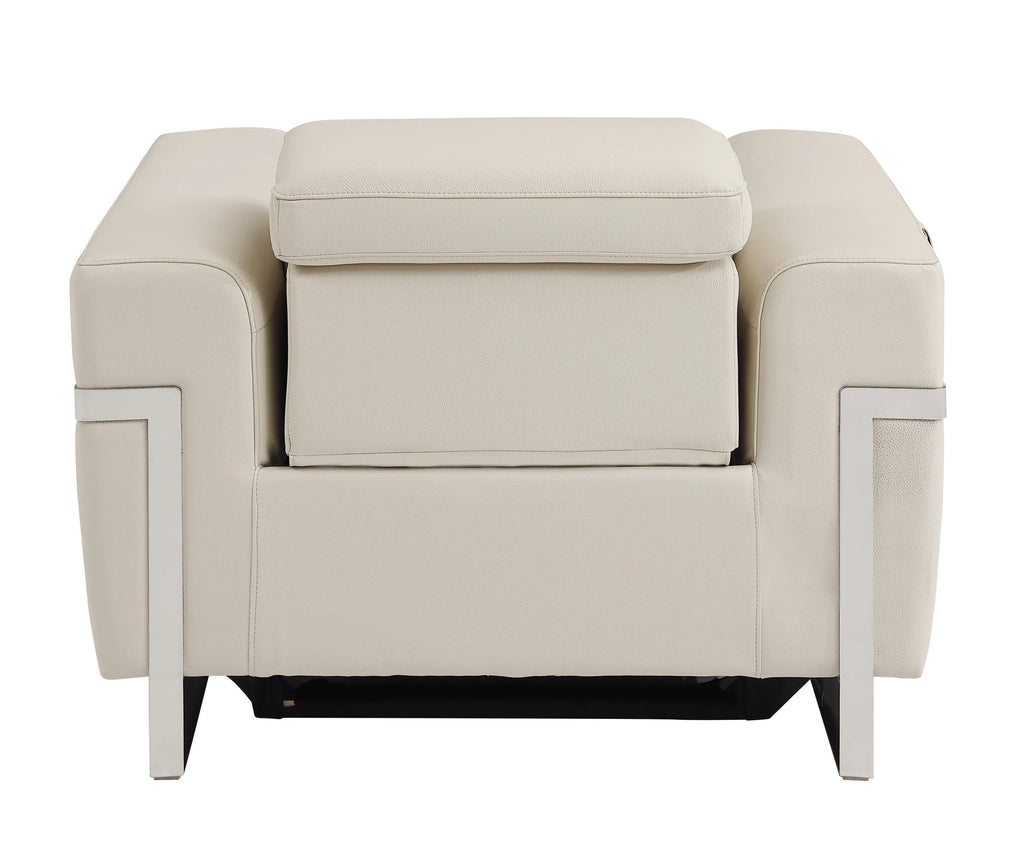 Beige Top Grain Italian Leather Power Recliner Chair Y3624