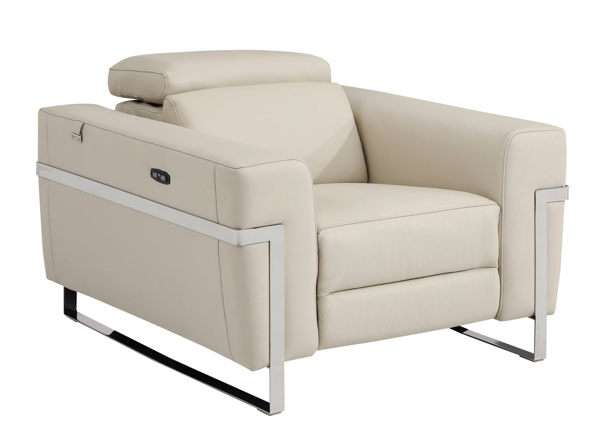 Beige Top Grain Italian Leather Power Recliner Chair Y3624