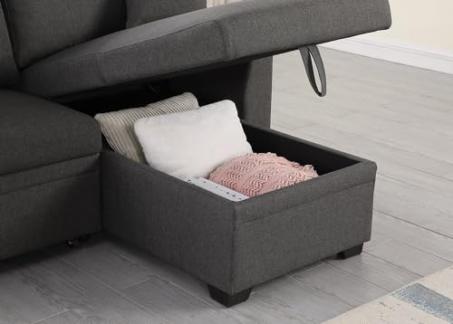 81" Grey L Shaped Sleeper Sofa with Storage A239