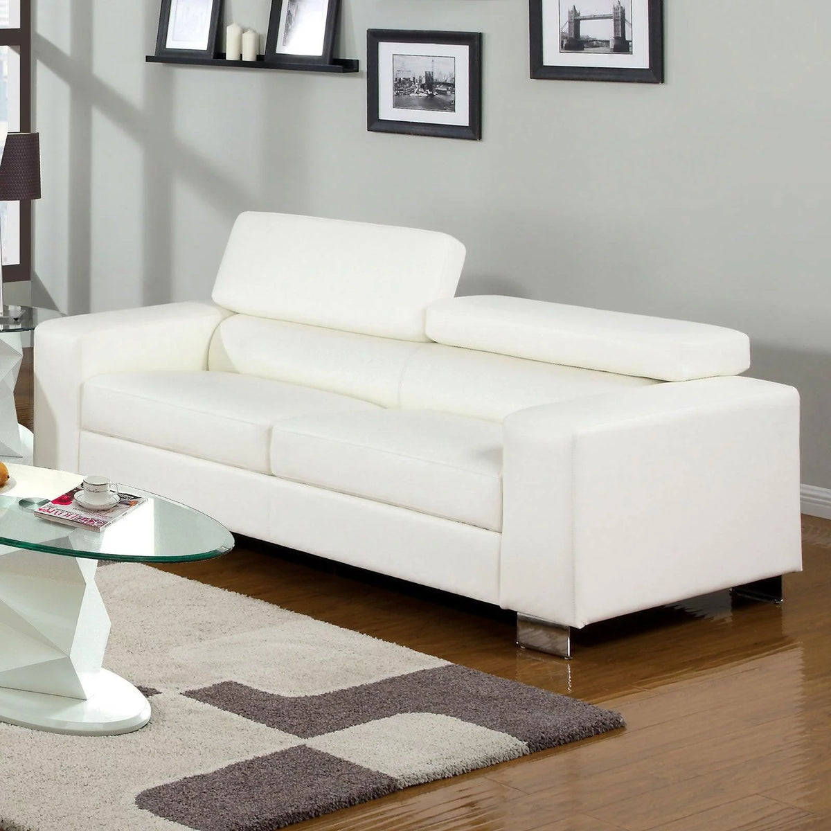 White Bonded Leather Sofa and Loveseat D21144