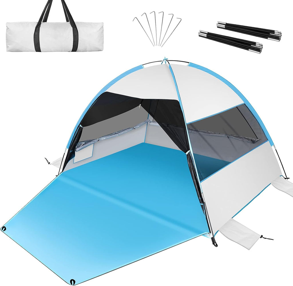 Blue Beach Tent with Extended Floor and 3 Mesh Roll Up Windows U290921