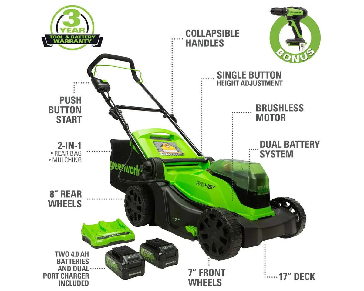 48V 17 Brushless Cordless Lawn Mower + 24V Brushless Drill / Driver G9307