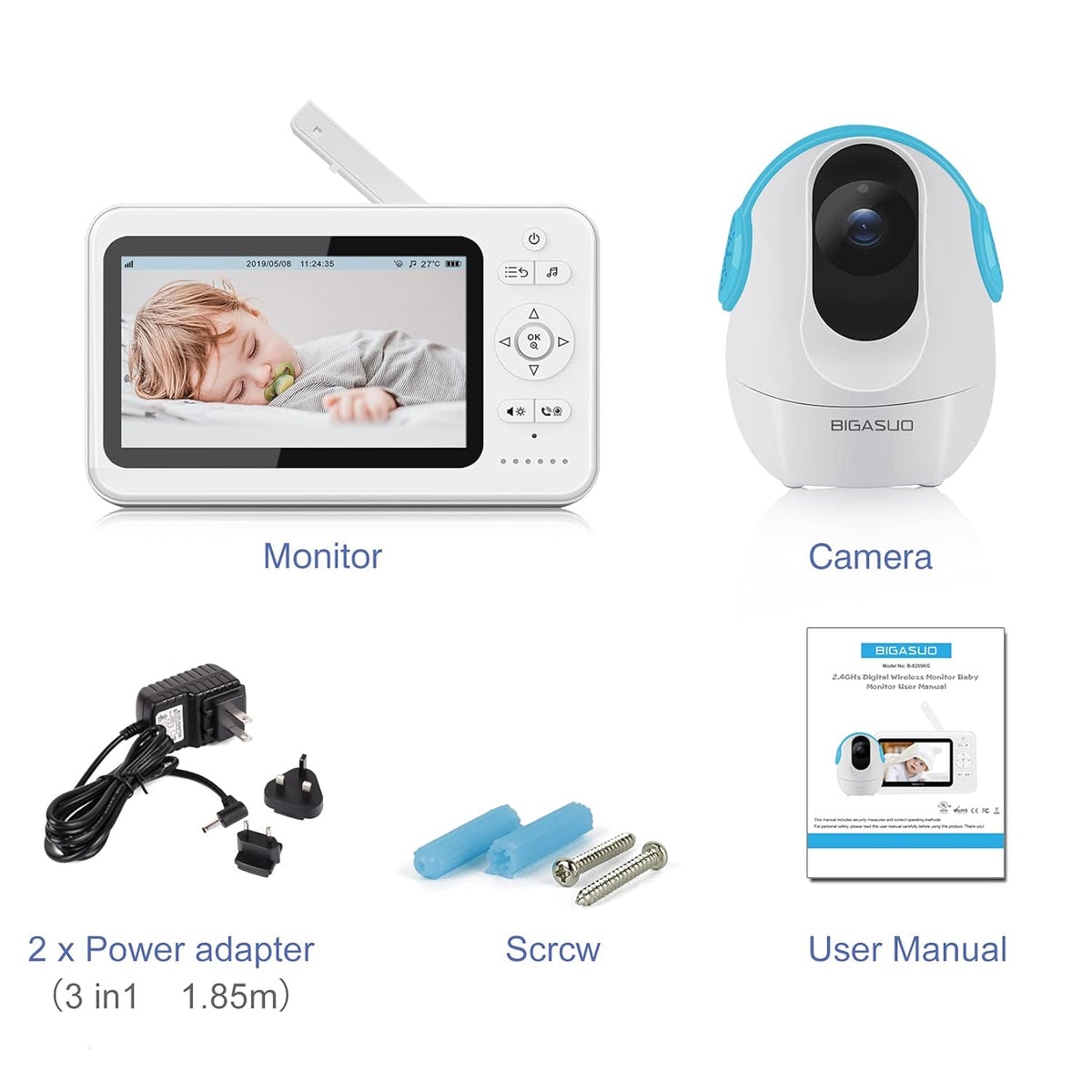 5 720P Baby Monitor with Camera and Audio Night Vision K362221