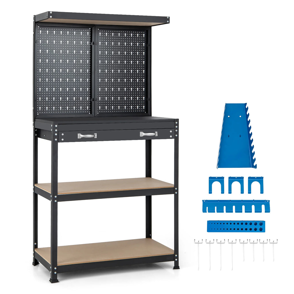 Heavy-Duty Workbench with 2 Shelves Y1023