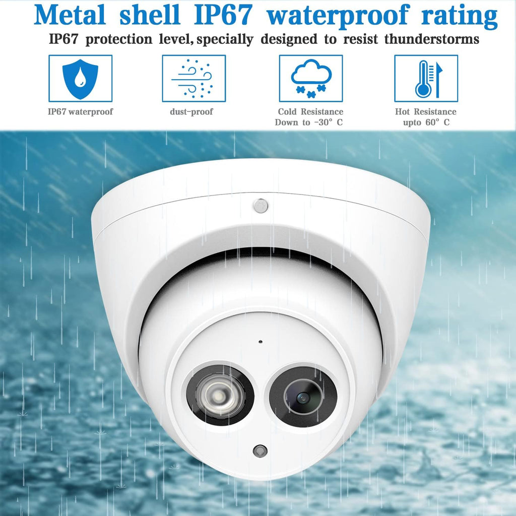 6MP UltraHD Outdoor PoE IP Camera, All-Metal Eyeball Dome Security Network Camera with Built-in MIC, 164ft Smart EXIR Night Vision, H.265, WDR, 3D DNR, IP67 Waterproof P713