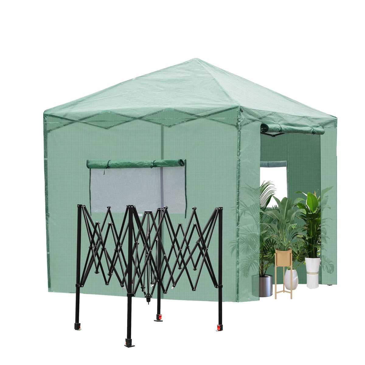 8x8 Ft Pop-up Walk-in Greenhouse with Roll-up Zip Door and 2 Windows W391494