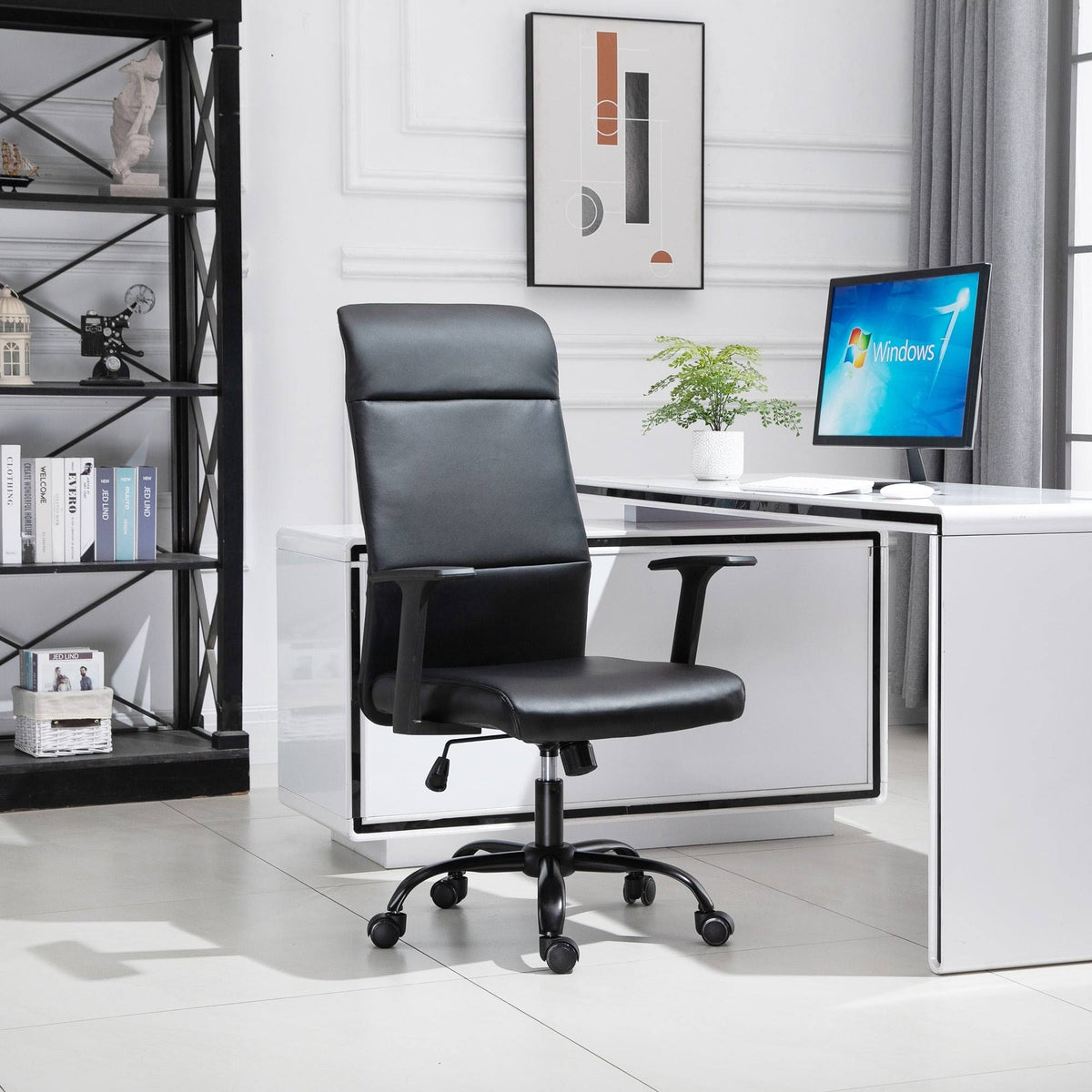 Faux Leather High-Back Office Chair with Adjustable Height, Metal Legs C4567