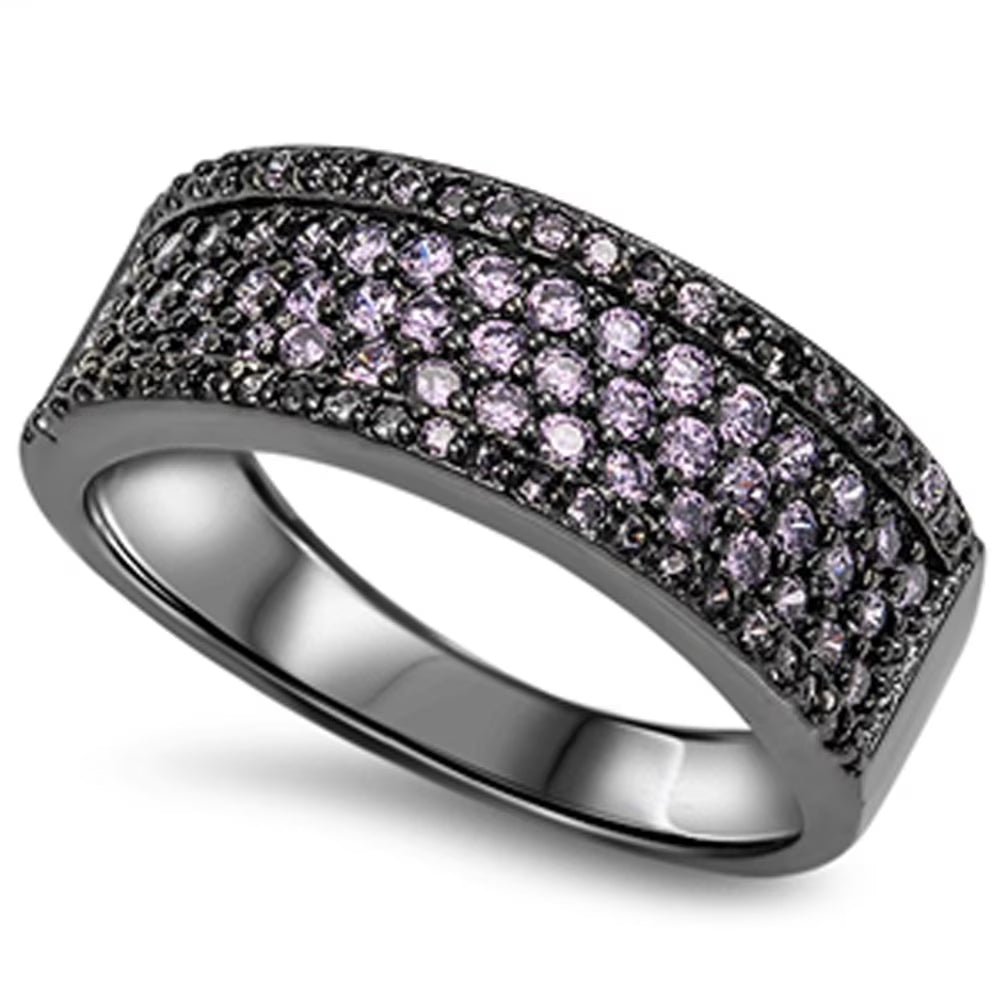 Black Tone Simulated Amethyst Ring .925 Sterling Silver Band Purple CZ Size 6 C2804