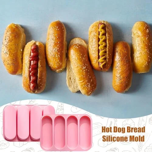 Non-Stick Silicone Hot Dog Bun Pan 4 Cup Baking Tray W182