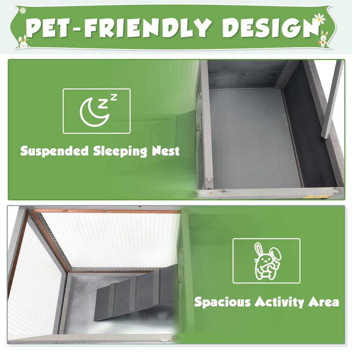 2 Story Wooden Rabbit Hutch with Pull Out Tray S295