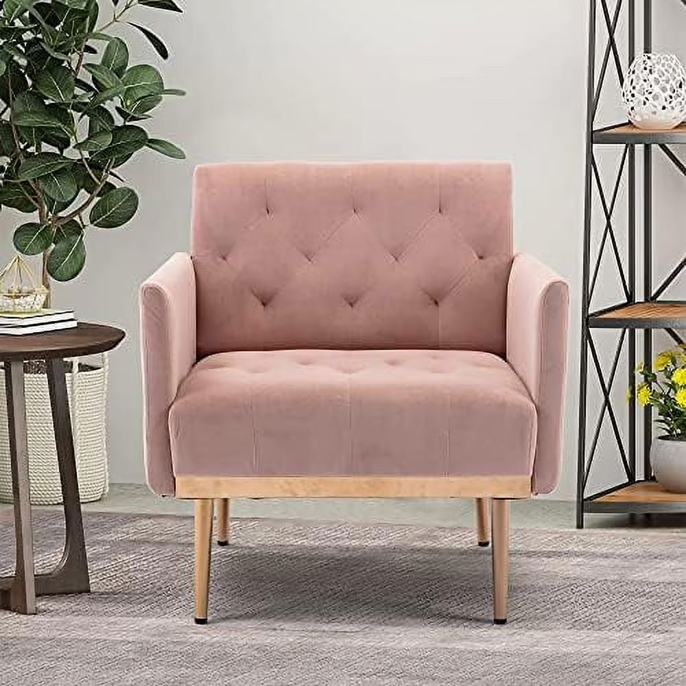 Pink Velvet Single Sofa with Rose Golden Metal Legs Y8876