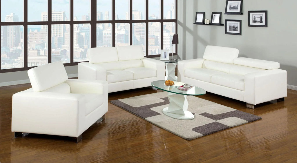 White Bonded Leather Sofa and Loveseat D21144