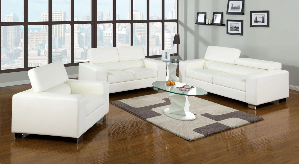 White Bonded Leather Sofa and Loveseat D21144