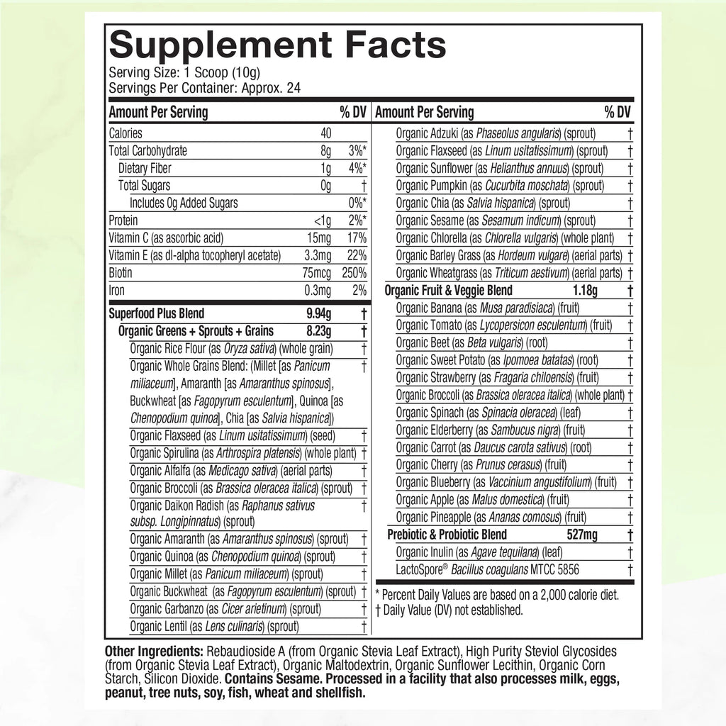 Organic Greens Superfood Powder, Unflavored, 8.57 oz V595