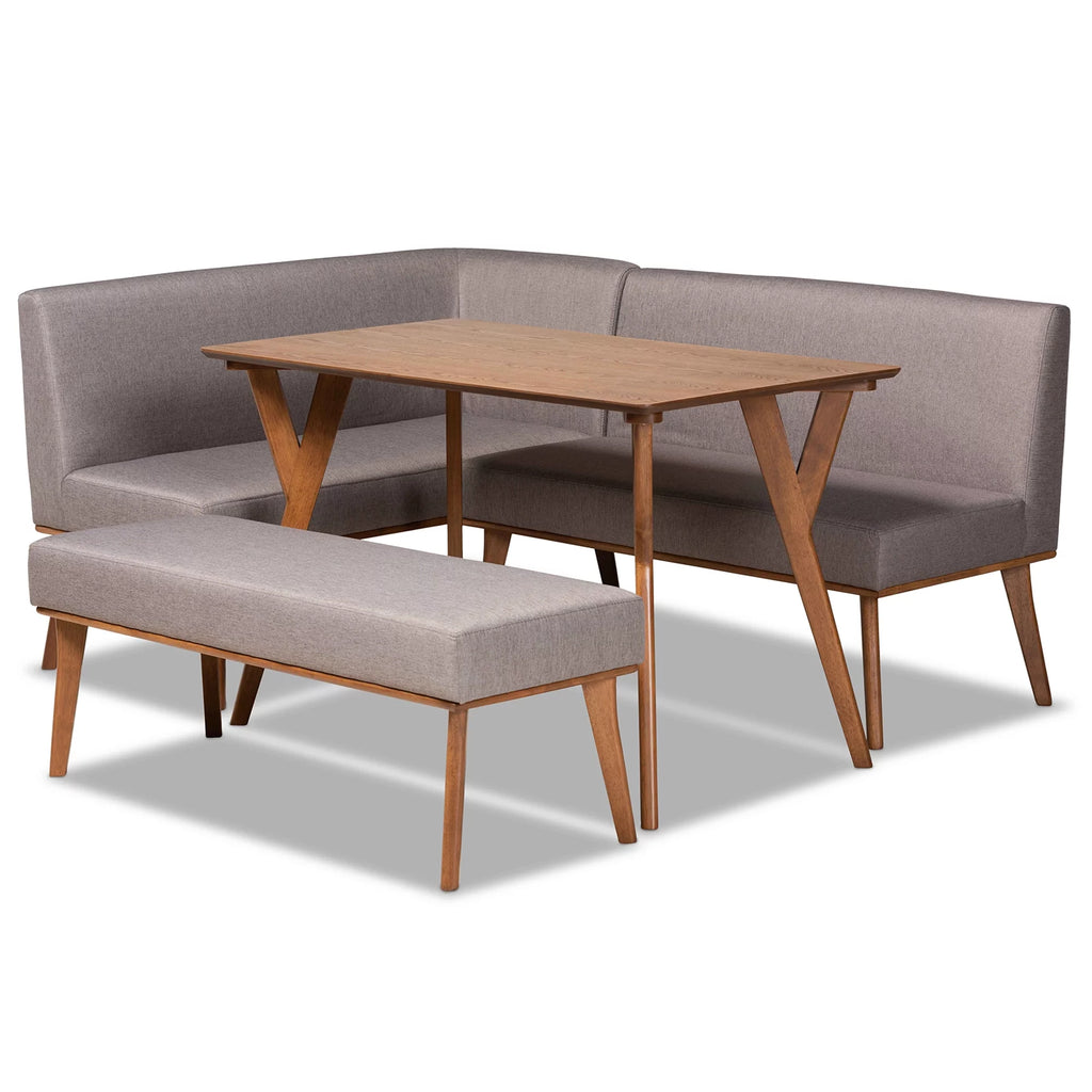 Grey Fabric Upholstered 4-Piece Dining Nook Set C1630