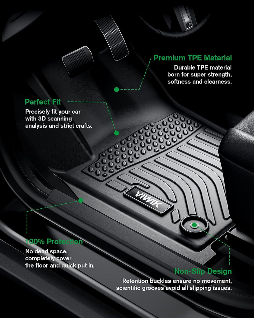Black TPE All Weather Car Floor Mats Full Set X8166