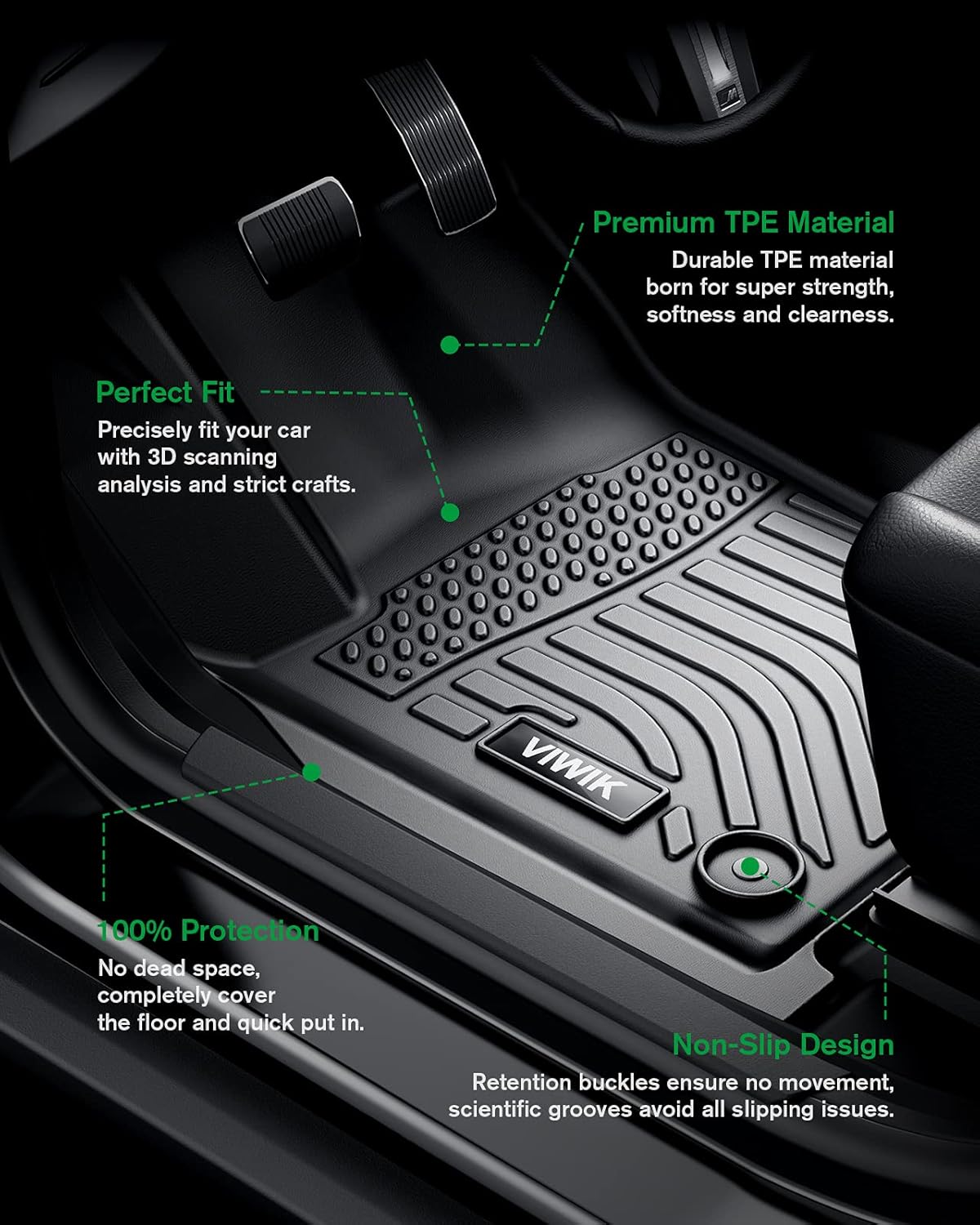 Black TPE All Weather Car Floor Mats Full Set X8166