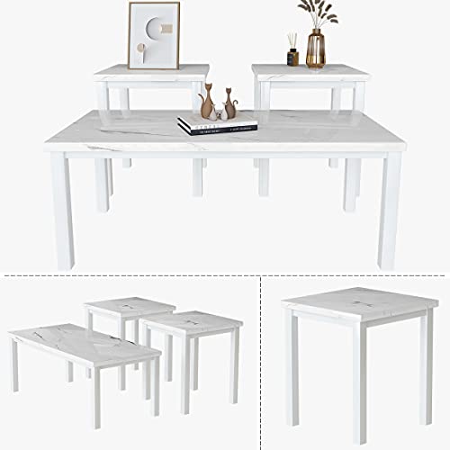 Faux Marble Coffee Table Set of 3 Piece Metal Frame U522