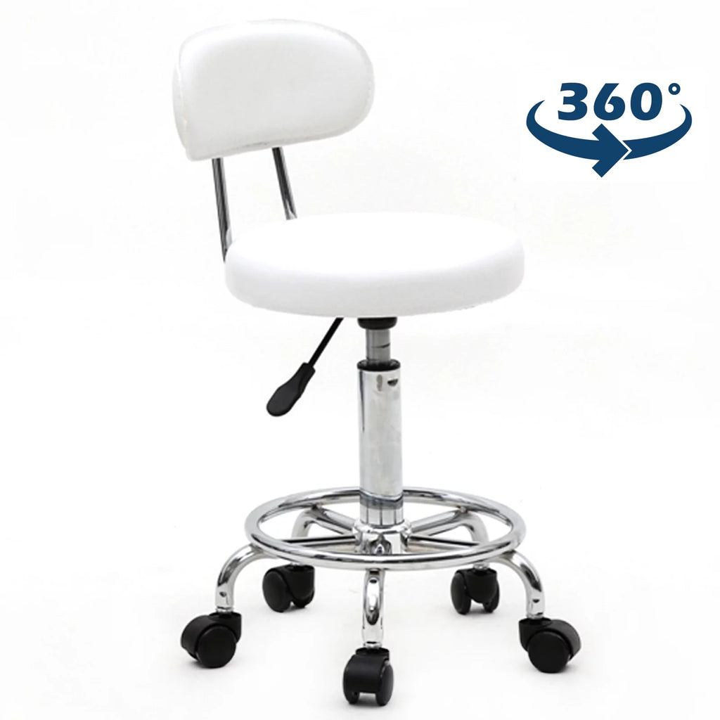 White Adjustable Swivel Bar Stool with Wheels L739