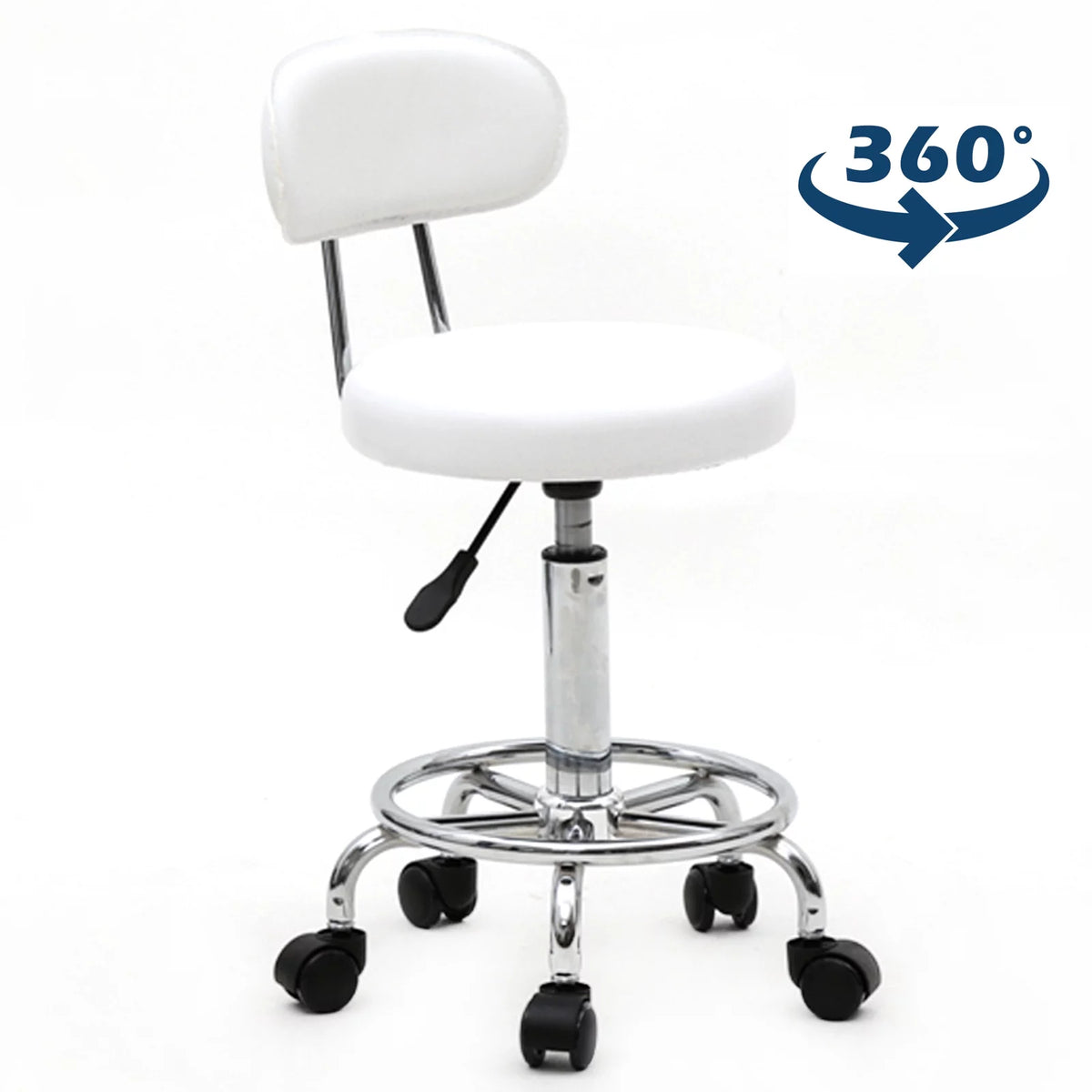 White Adjustable Swivel Bar Stool with Wheels L739