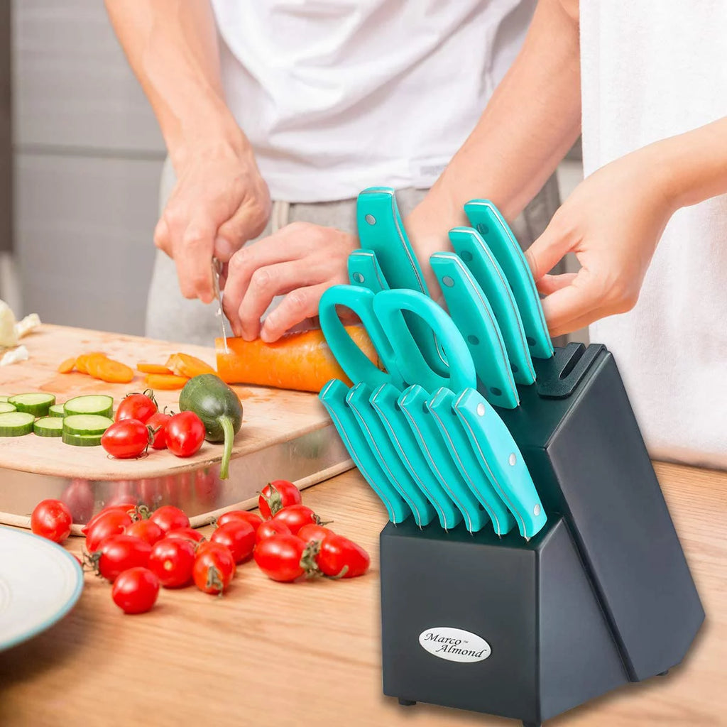 14pcs Kitchen Cutlery Knife Block Set with Built-in Sharpener X726514