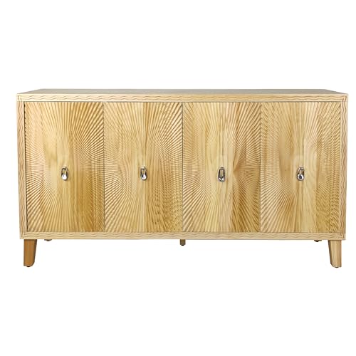Natural Wood Double Door Sideboard Buffet Cabinet 60 Inch I716