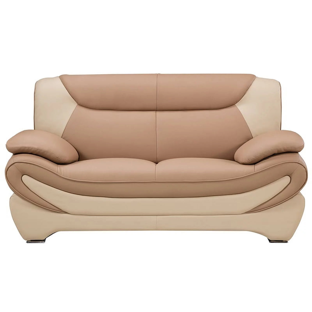 Camel Tan Ivory Faux Leather Loveseat Q639587
