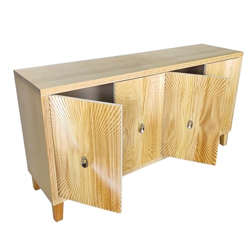 Natural Wood Double Door Sideboard Buffet Cabinet 60 Inch I716