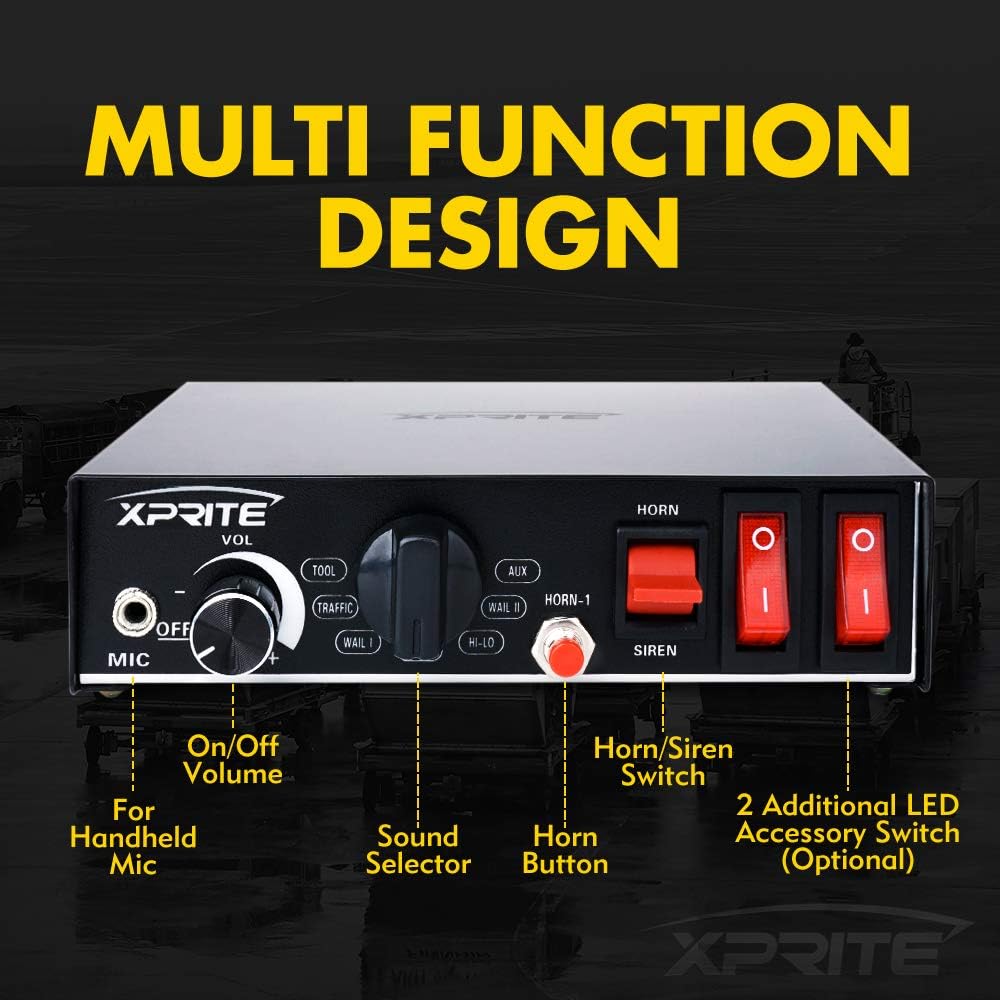 200 Watt 8 Tones Emergency Warning Siren Speaker PA System Kit with Handheld Microphone H484