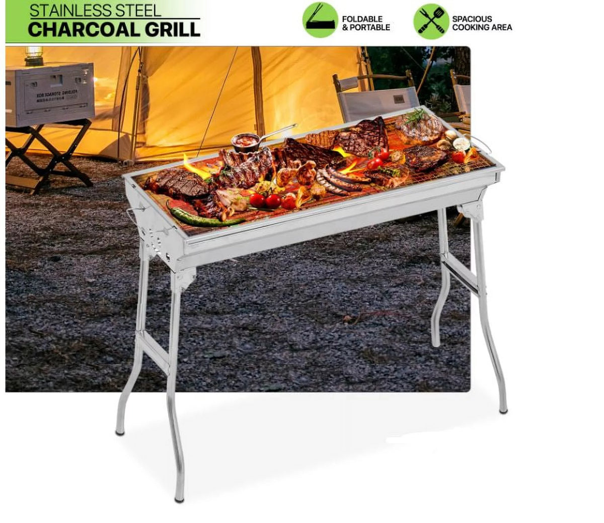 Portable Foldable Stainless Steel Charcoal Barbecue Grill M68117
