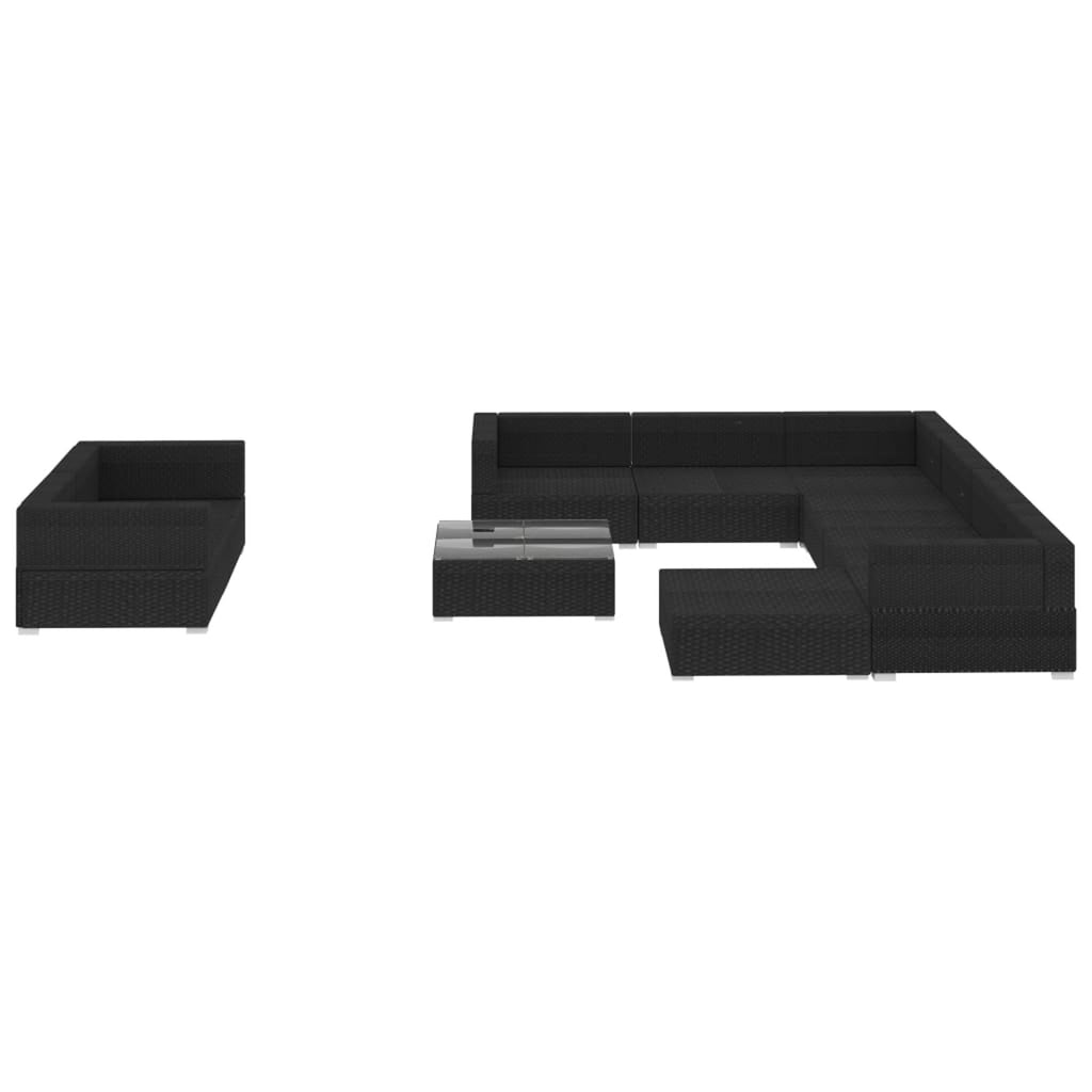 10 Piece Black Poly Rattan Outdoor Sectional Sofa Set H12240