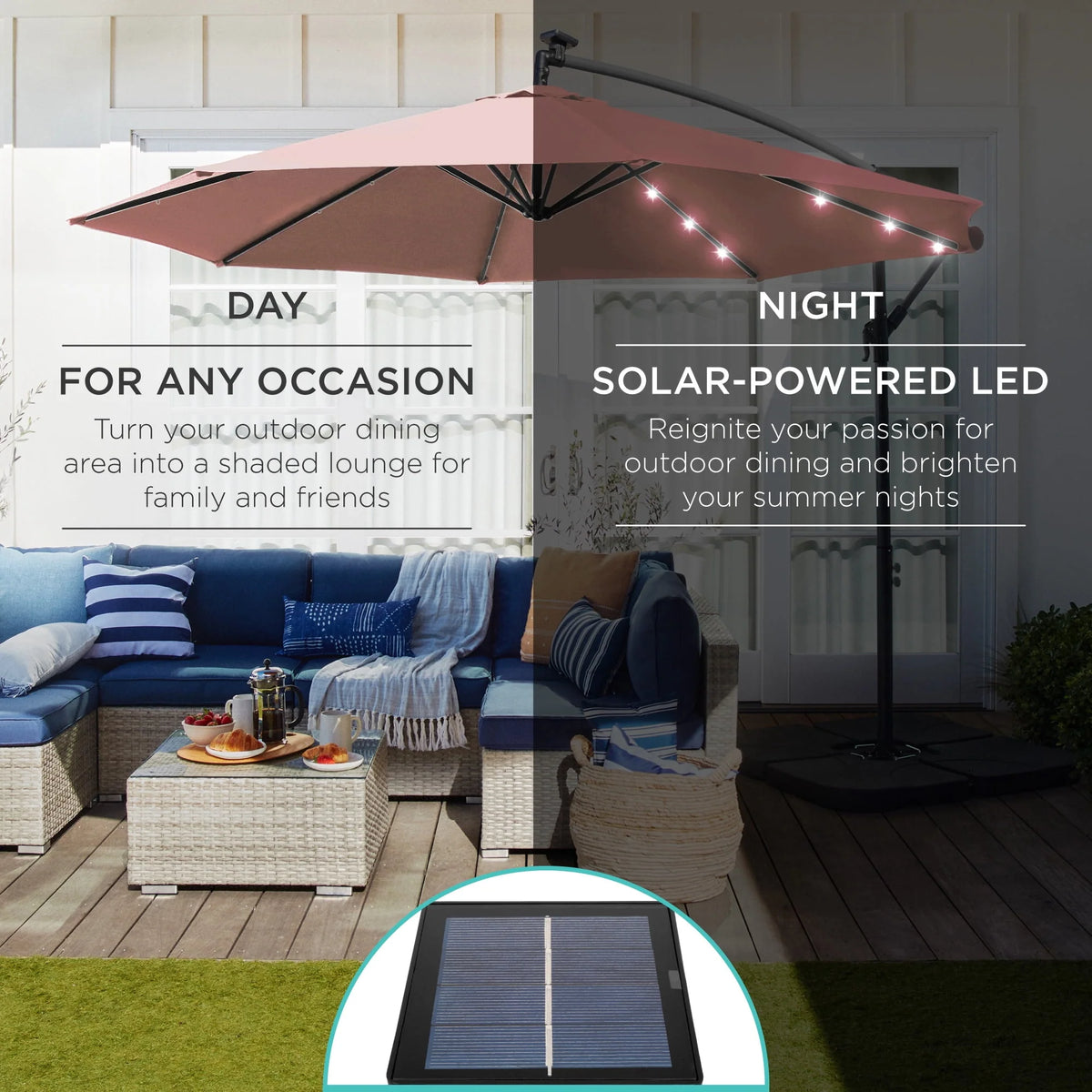 10ft Solar LED Offset Hanging Patio Umbrella K6308