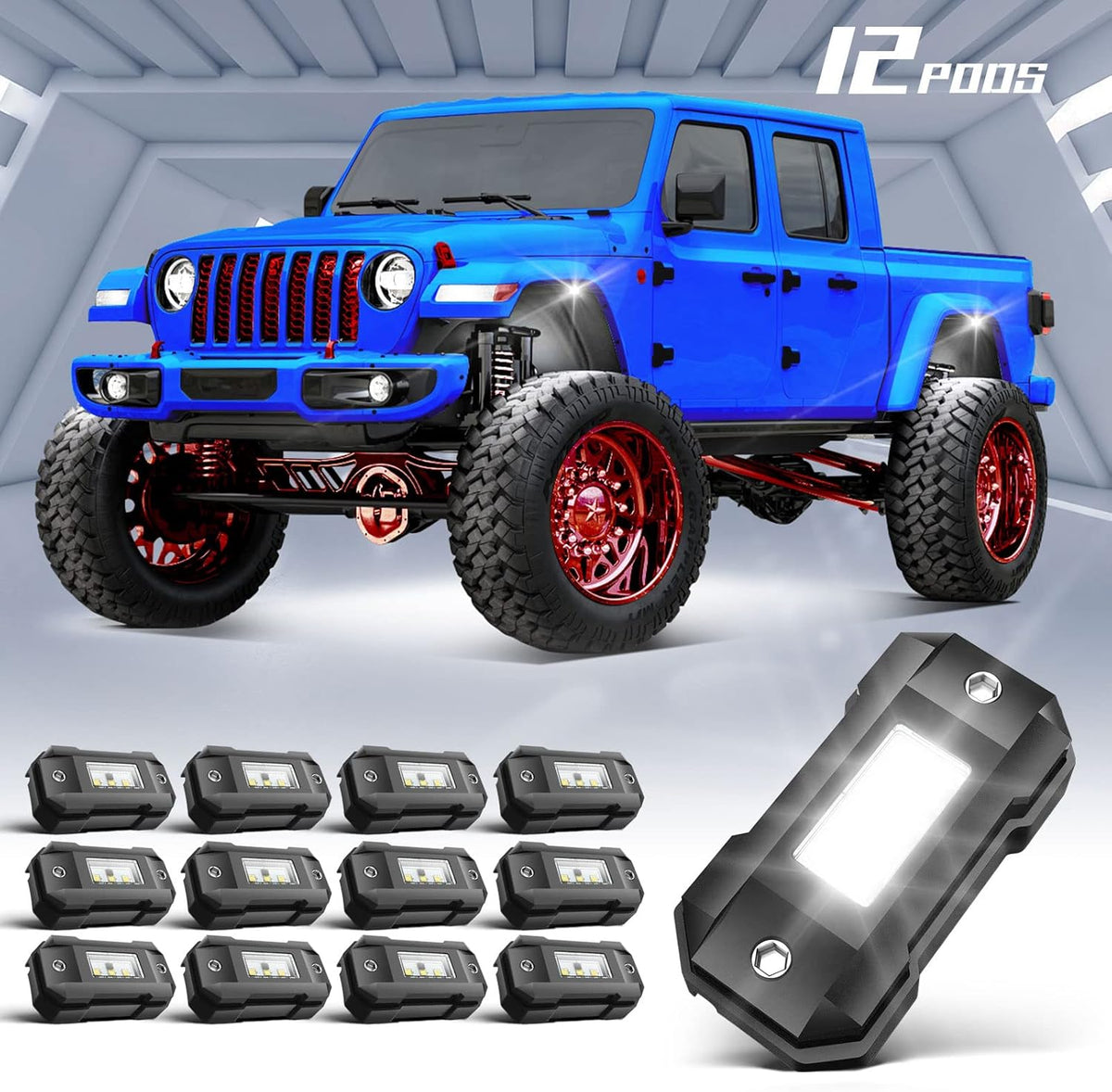 White 16 Pod Waterproof LED Rock Lights for Car Truck SUV Offroad Boat ATV UTV W171