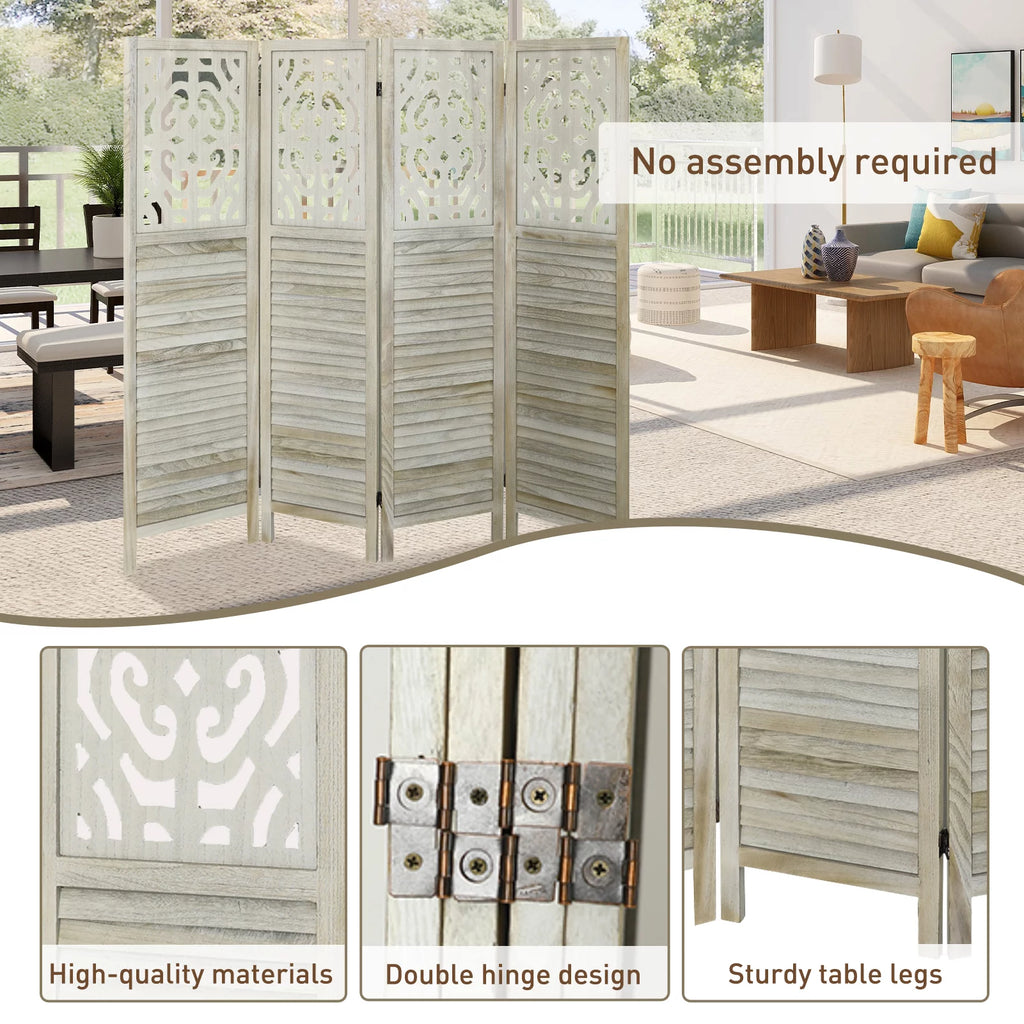 4 Panels Wood Carved Room Divider H3853