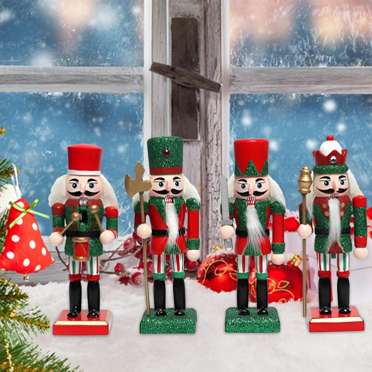 18cm 4 Pieces Wooden Nutcracker Soldier Table Decoration D301