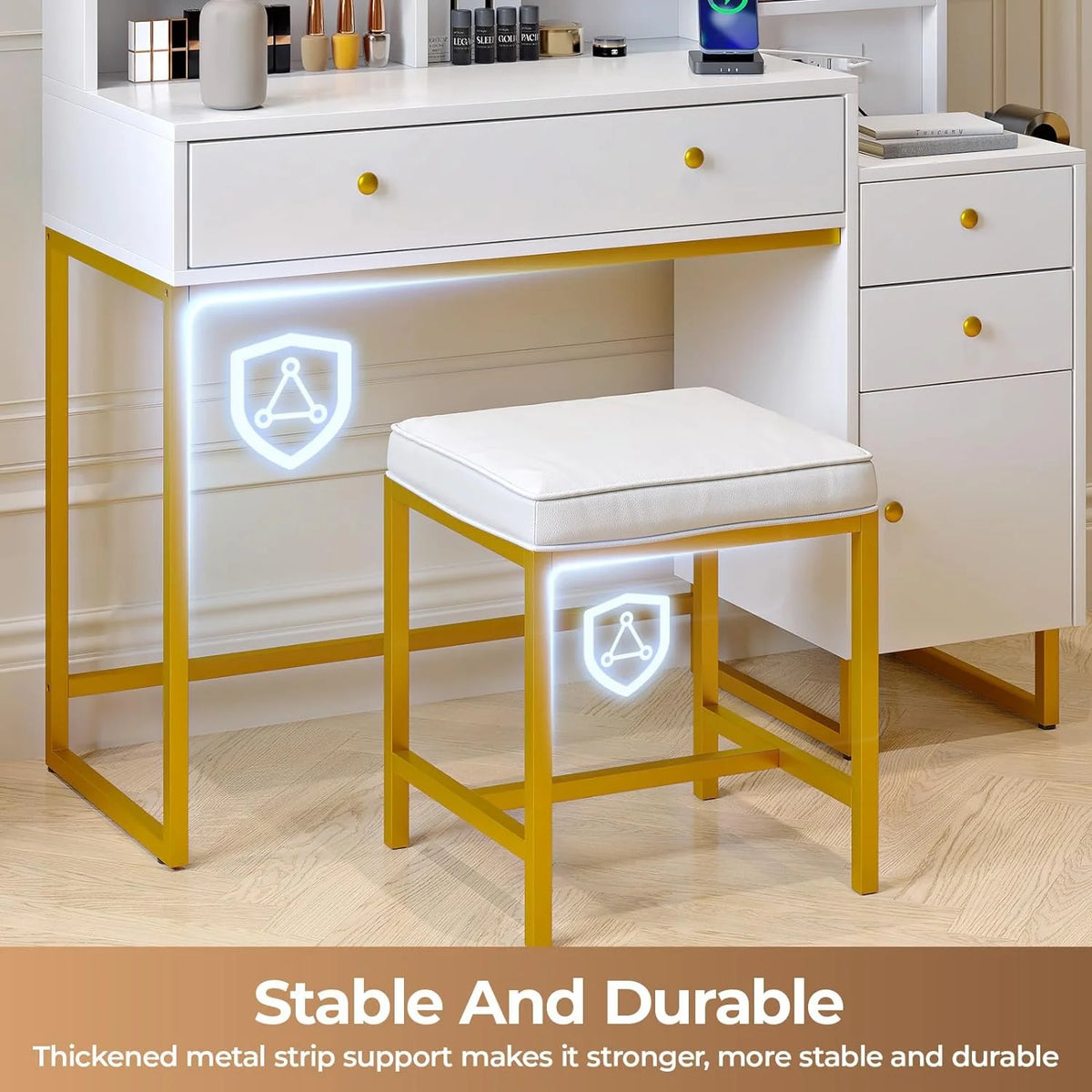 Vanity Set with Lighted Mirror and Stool U266269