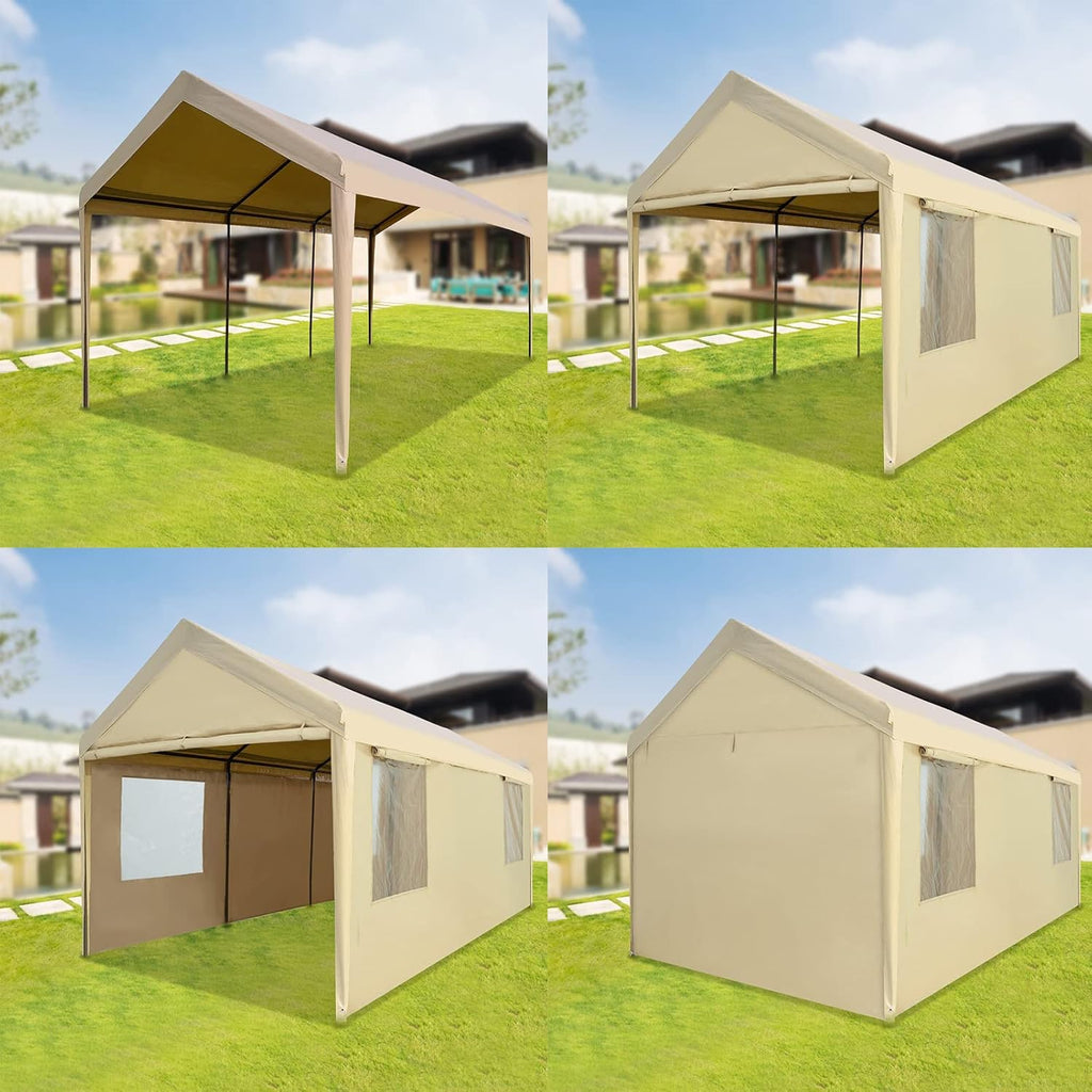10x20ft Heavy Duty Carport with Sidewalls and Doors Z898