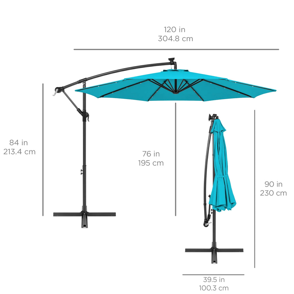 10ft Solar LED Offset Hanging Patio Umbrella K6308