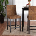 Dark Brown Mahogany Wood and Seagrass Counter Stool K4565