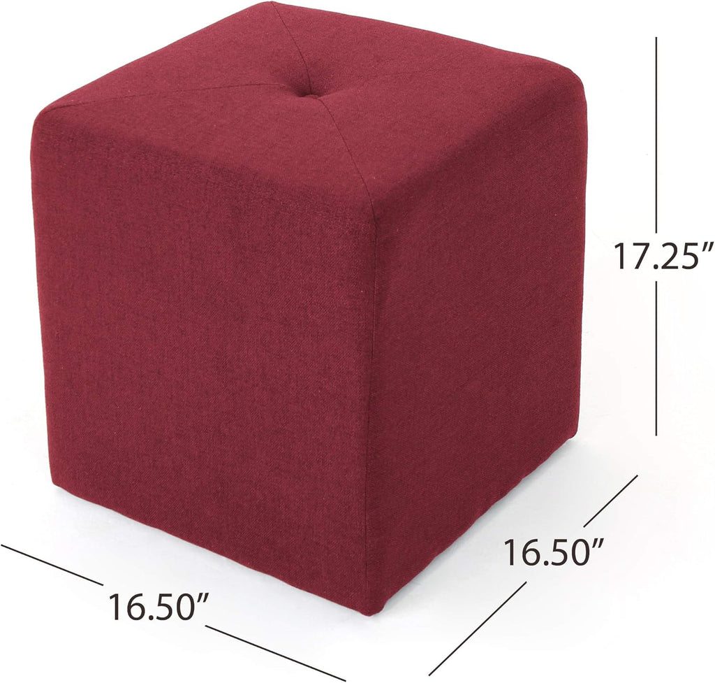 Deep Red Fabric Square Ottoman L554616