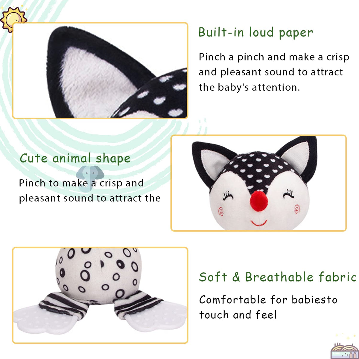 Elephant & Fox Plush Rattles Teether Rings for Infants 0 3 6 Months D7317