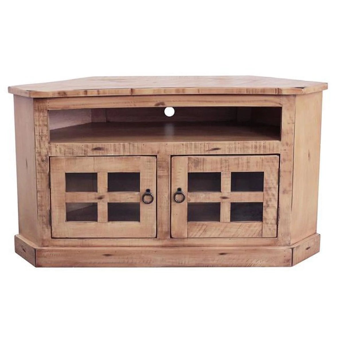 Rustic Corner TV Stand with 2 Glass Panel Doors K2024