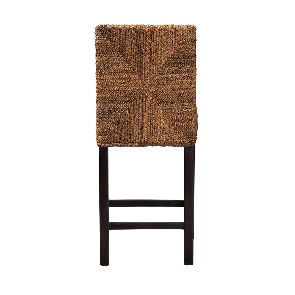 Dark Brown Mahogany Wood and Seagrass Counter Stool K4565